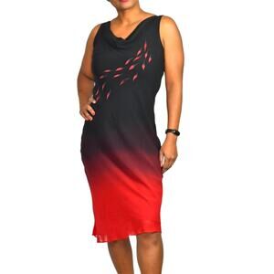 Vintage Silk Slip Dress Red Black Midi Bias Cut Cowl Neck Ombre Tank Y2K Size XL